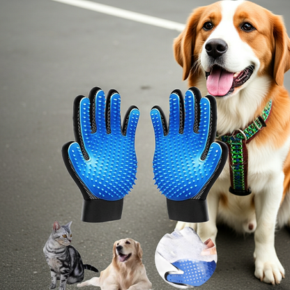 Pet Grooming Kit for Dog Cat Rabbit Fur 2 Sided Grooming Brush Bath Cleaning Glove De-Shedding De-Matting Pet Hair