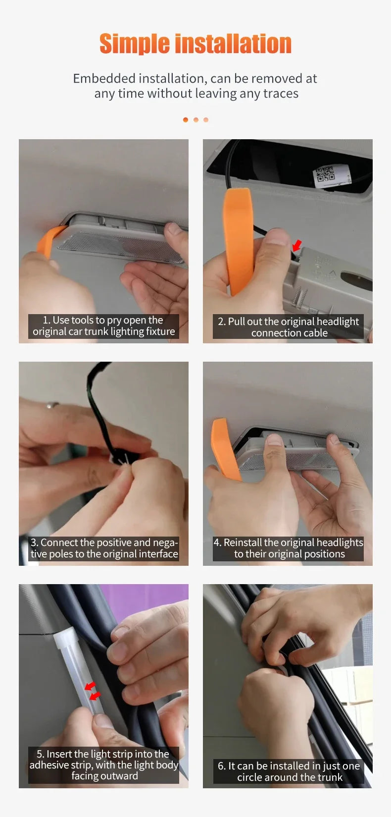 Car high brightness trunk lighting ambient light interior decoration LED wiring free automatic sensing tailgate light strip