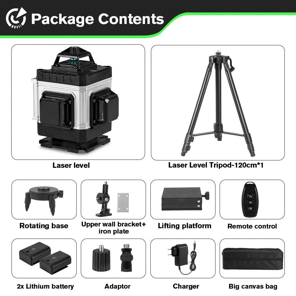 HGLINE Professional 16 Lines Laser Level With APP Remote Control Selfleveling 360° Horizontal And Vertical Laser Level