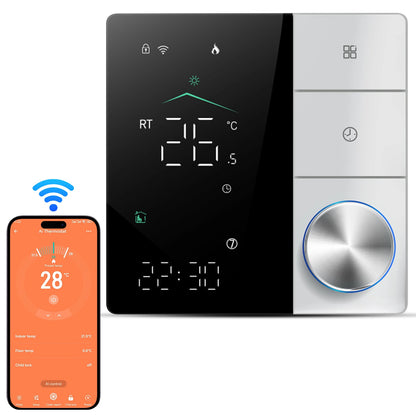 Smart Thermostat for House Electric Floor Heating WiFi AC thermostat with AI Smart Learning APP Control LED Digital Touch Screen