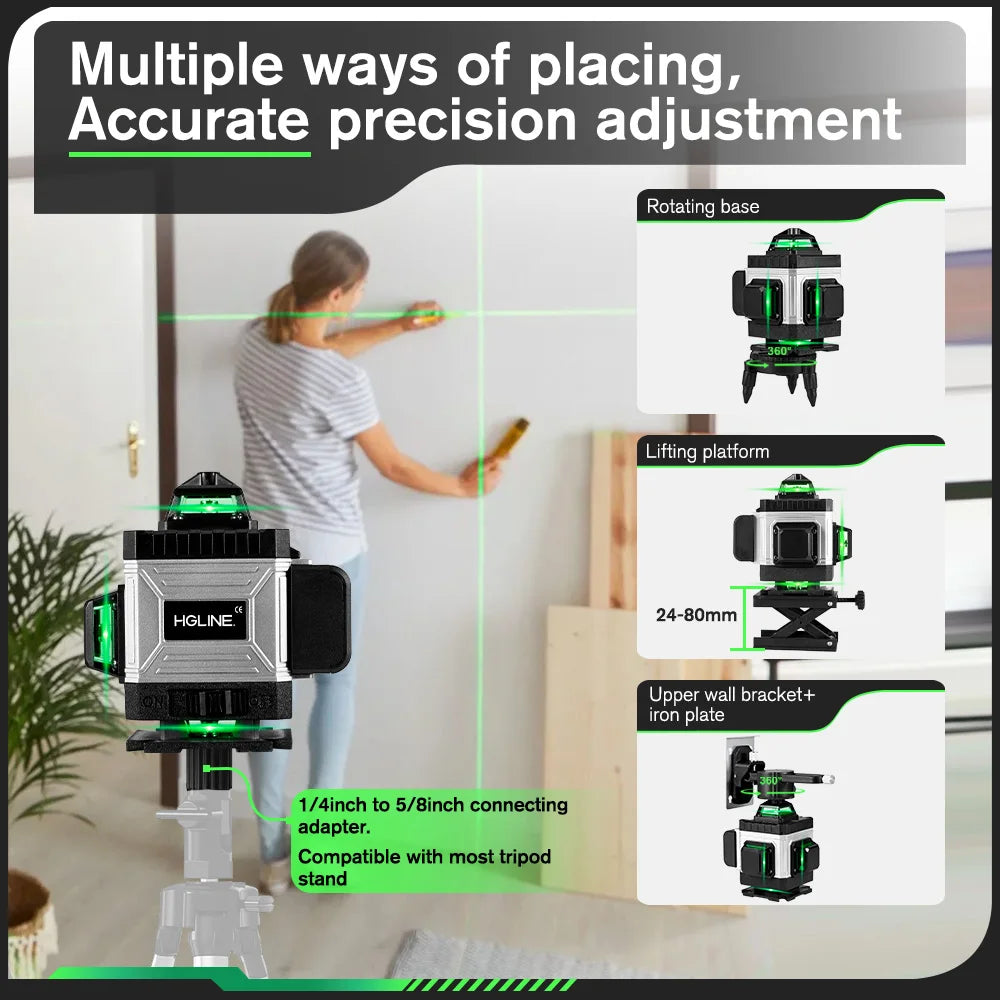 HGLINE Professional 16 Lines Laser Level With APP Remote Control Selfleveling 360° Horizontal And Vertical Laser Level