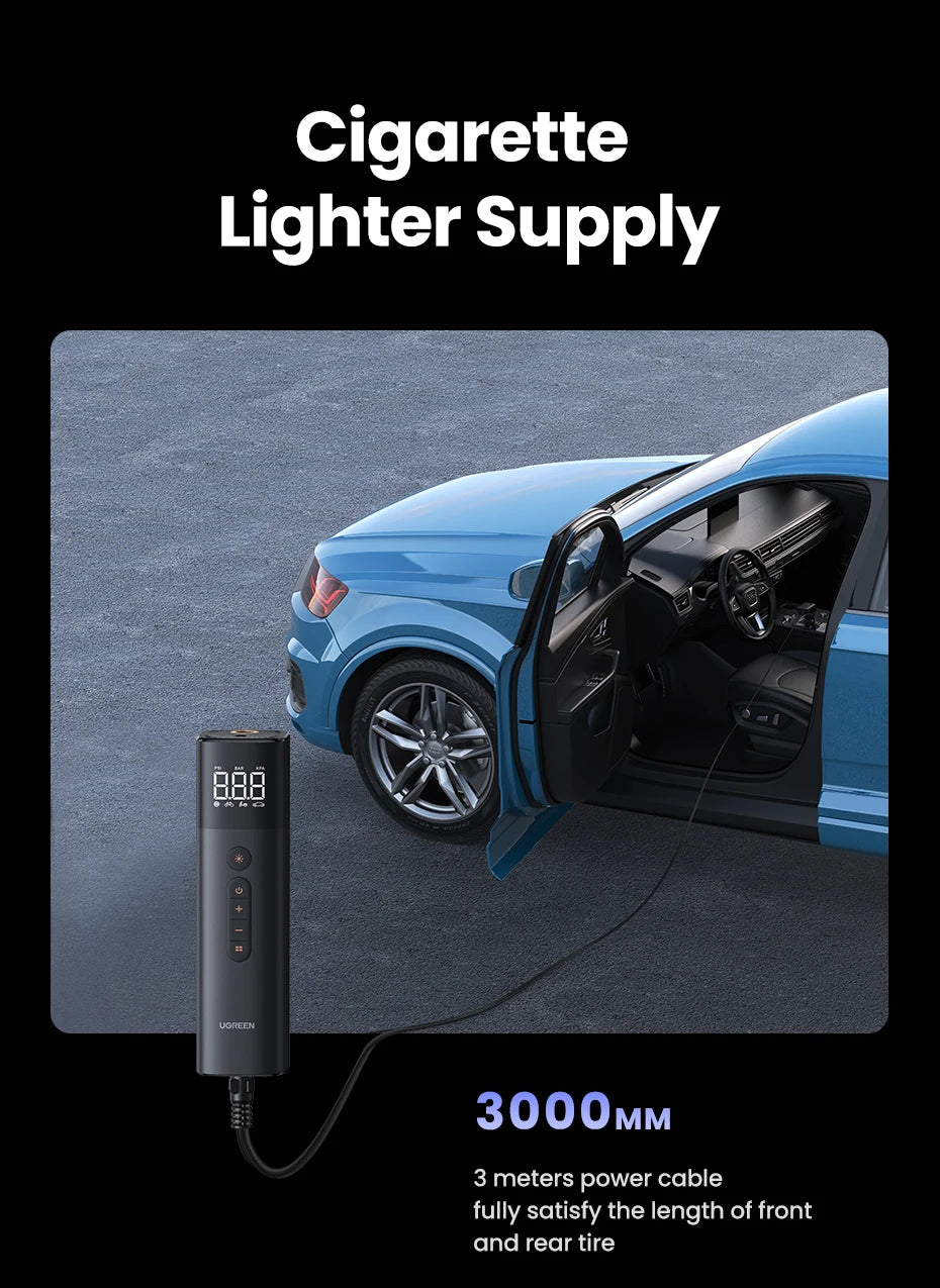 UGREEN Car Air Pump Portable Air Compressor for Car Motorcycles Bicycle Electric Tire Inflator with LCD Digital Display