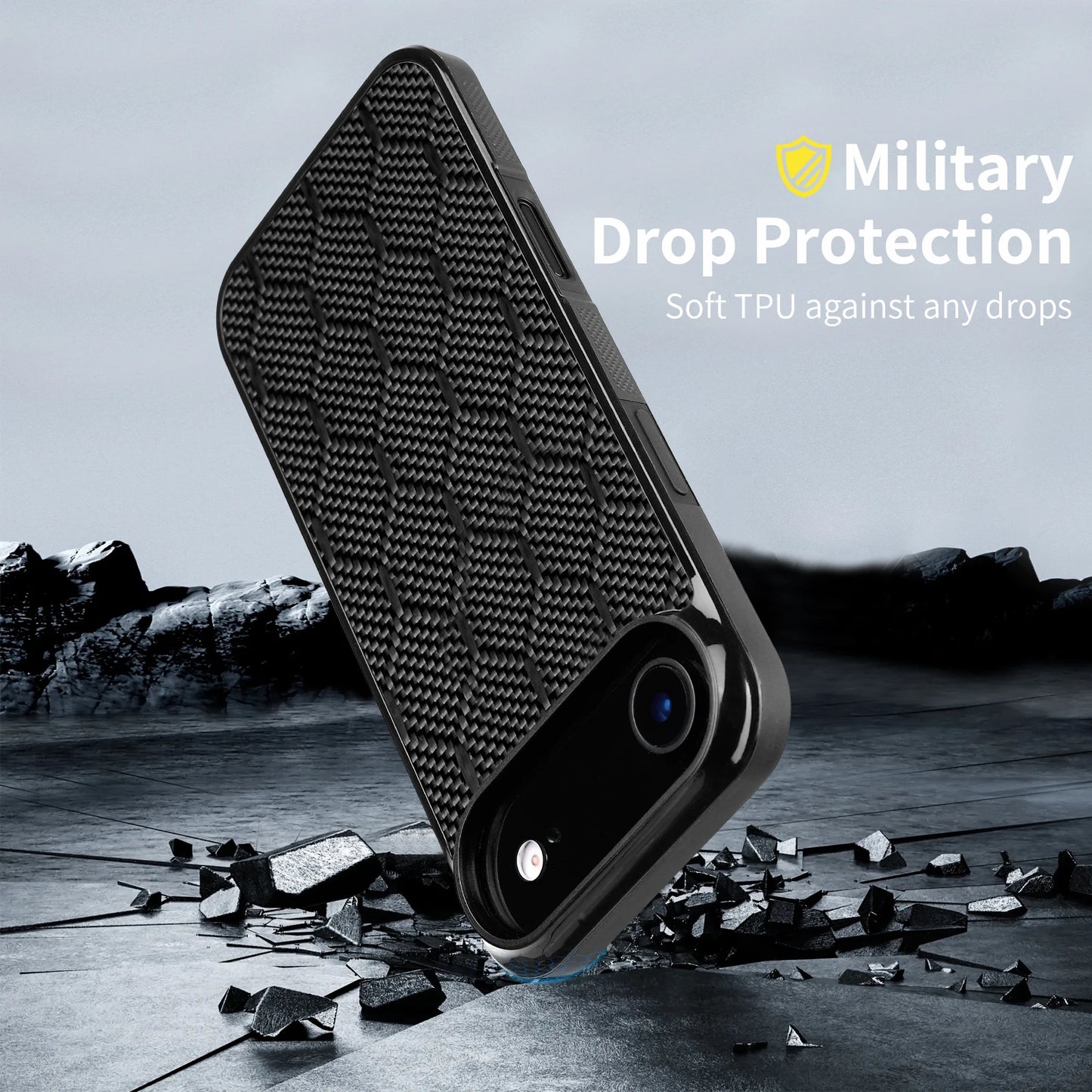 Shockproof Armor Cover - Carbon Fiber Magnetic Case With Honeycomb Block Texture for iPhone 11 12 13 14 15 16 17 Air Pro Max