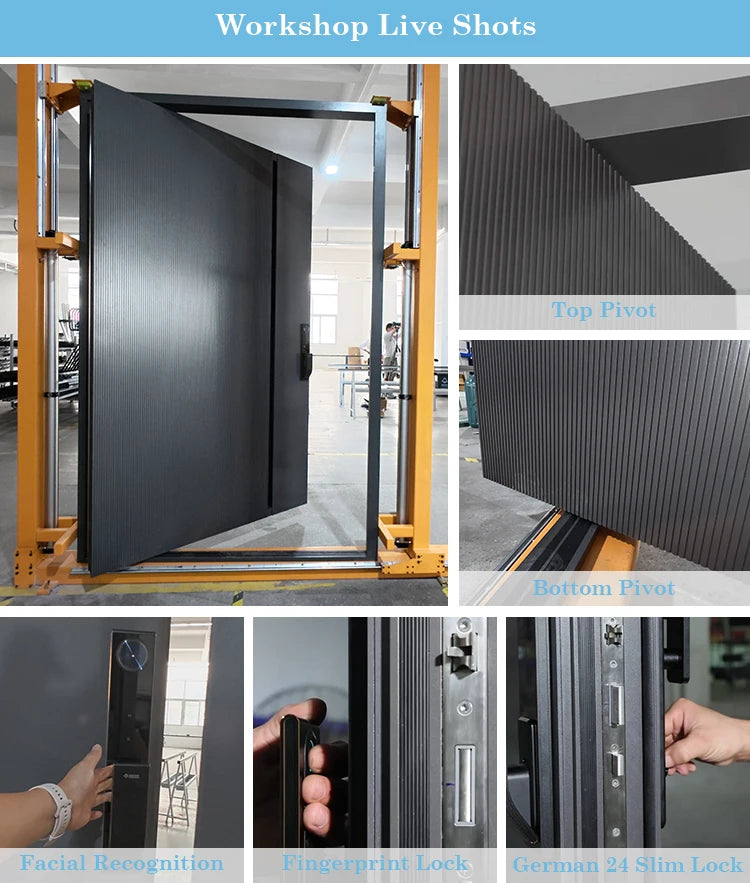 Modern Aluminum Front Door with Frosted Glass, High-Security Exterior Entry Door, Custom Design for Residential Villa