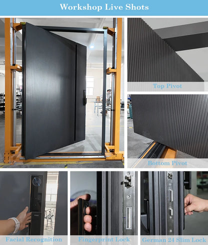 Modern Aluminum Front Door with Frosted Glass, High-Security Exterior Entry Door, Custom Design for Residential Villa