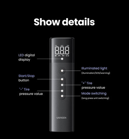 UGREEN Car Air Pump Portable Air Compressor for Car Motorcycles Bicycle Electric Tire Inflator with LCD Digital Display