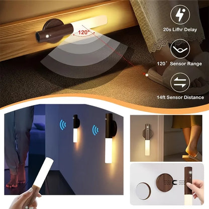 Smart Motion Sensor Night Light LED Rechargeable Magnetic Wall Lamp Portable for Hallway Bedroom Stairs Bathroom Cabinets Decor