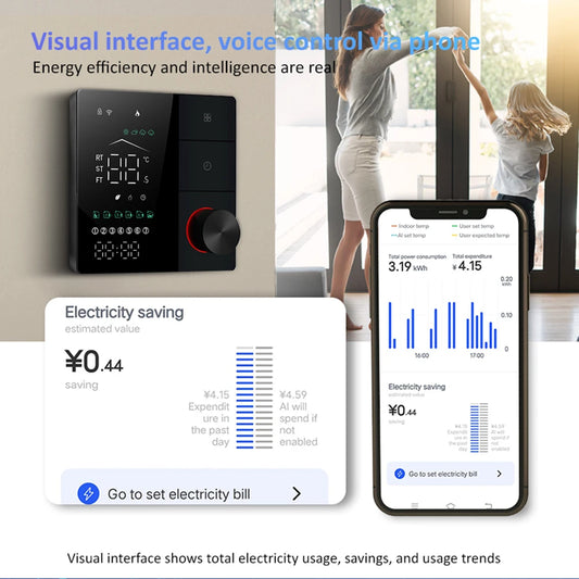 Smart Thermostat for House Electric Floor Heating WiFi AC thermostat with AI Smart Learning APP Control LED Digital Touch Screen
