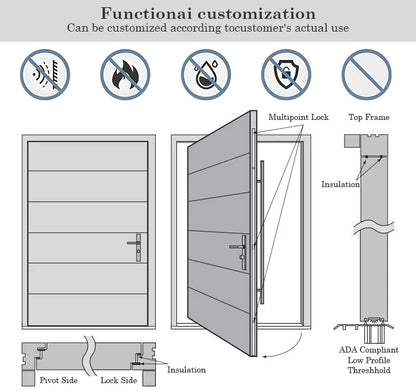 Modern Aluminum Front Door with Frosted Glass, High-Security Exterior Entry Door, Custom Design for Residential Villa