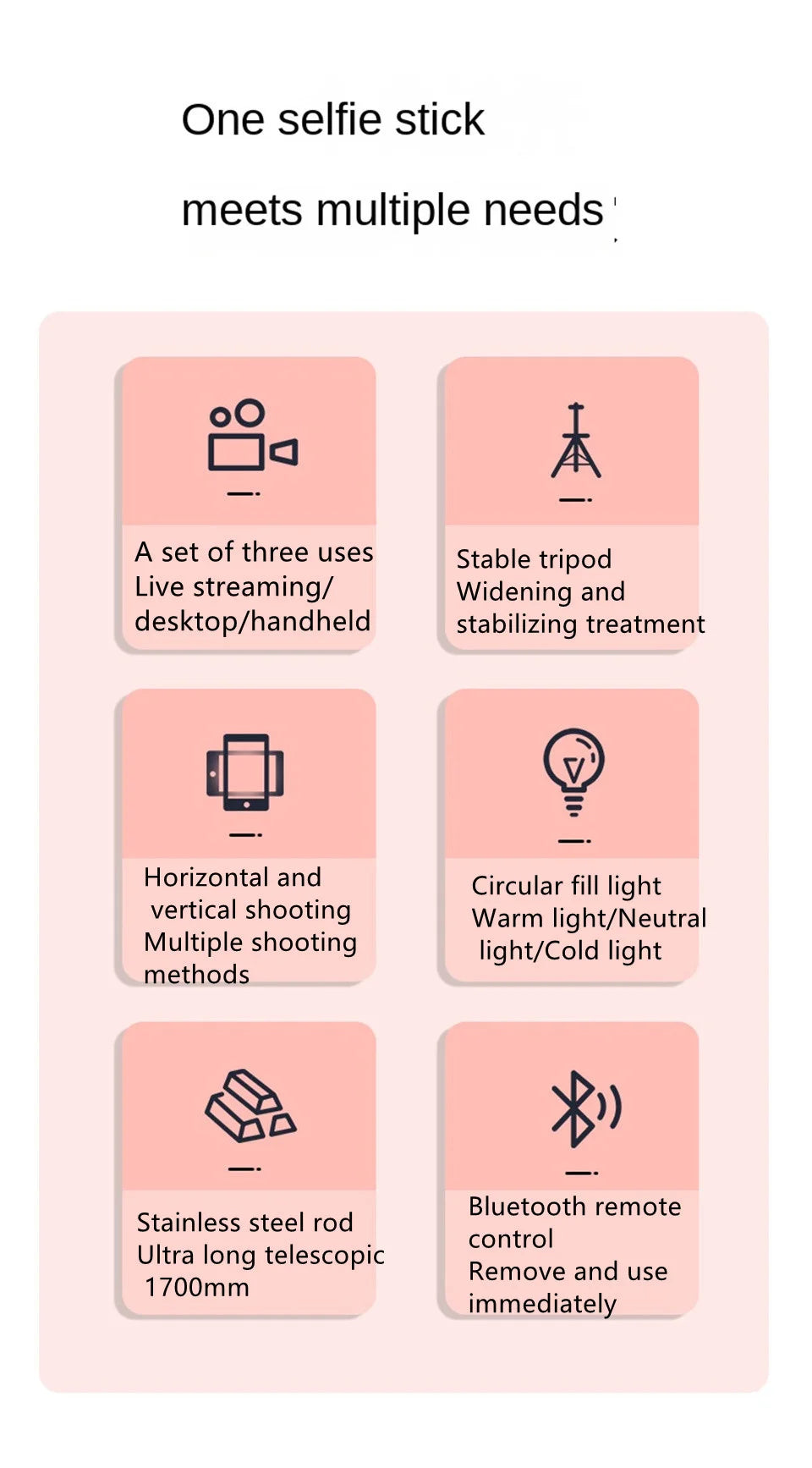 MEUYAG 170cm 360° rotation Selfie Stick with Wireless Bluetooth Extended Tripod with Remote Shutter for Android ios smartphone