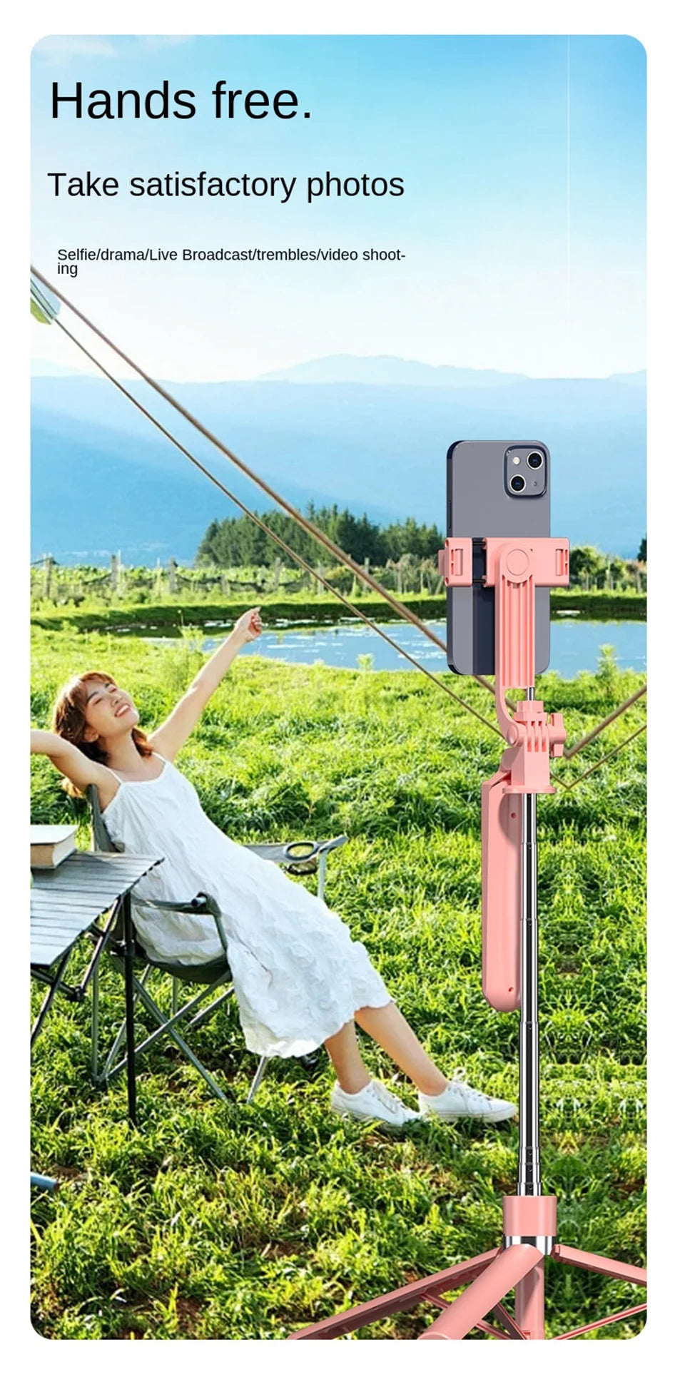 MEUYAG 170cm 360° rotation Selfie Stick with Wireless Bluetooth Extended Tripod with Remote Shutter for Android ios smartphone