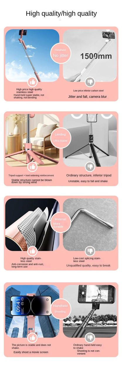 MEUYAG 170cm 360° rotation Selfie Stick with Wireless Bluetooth Extended Tripod with Remote Shutter for Android ios smartphone