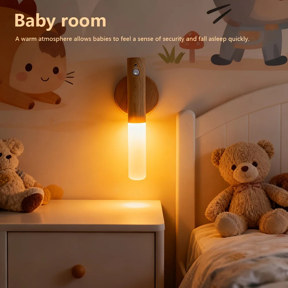 Smart Motion Sensor Night Light LED Rechargeable Magnetic Wall Lamp Portable for Hallway Bedroom Stairs Bathroom Cabinets Decor