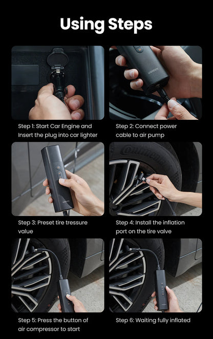 UGREEN Car Air Pump Portable Air Compressor for Car Motorcycles Bicycle Electric Tire Inflator with LCD Digital Display
