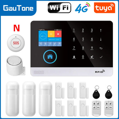 Smart Home Tuya GSM Alarm System 4G Wifi System for House Security Wireless with Door Sensor Smart Life APP Control for Alexa