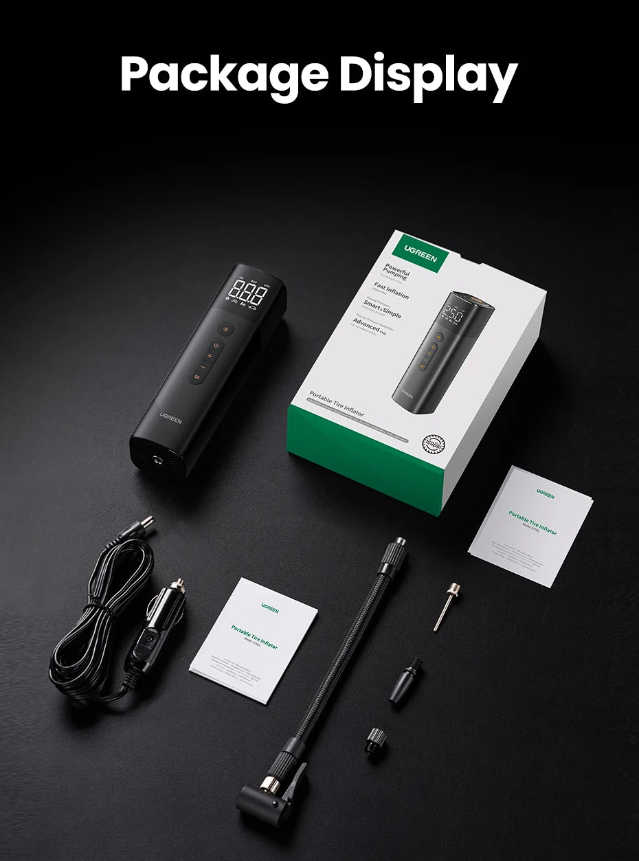 UGREEN Car Air Pump Portable Air Compressor for Car Motorcycles Bicycle Electric Tire Inflator with LCD Digital Display