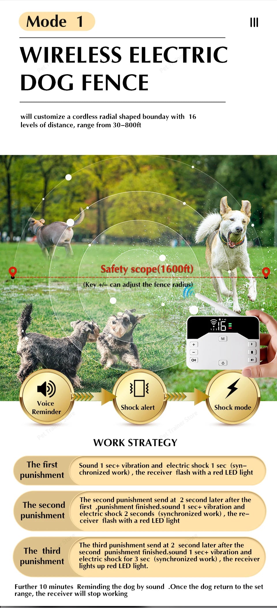 2 In 1 Electric Pet Wireless Fence Dog Training Collar Anti Runaway Up to 3 Dogs Outdoor Pet Containment Rechargeable System