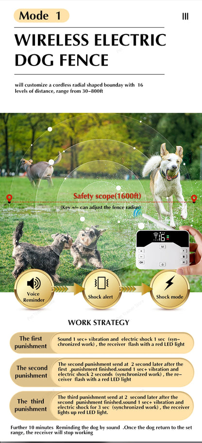 2 In 1 Electric Pet Wireless Fence Dog Training Collar Anti Runaway Up to 3 Dogs Outdoor Pet Containment Rechargeable System