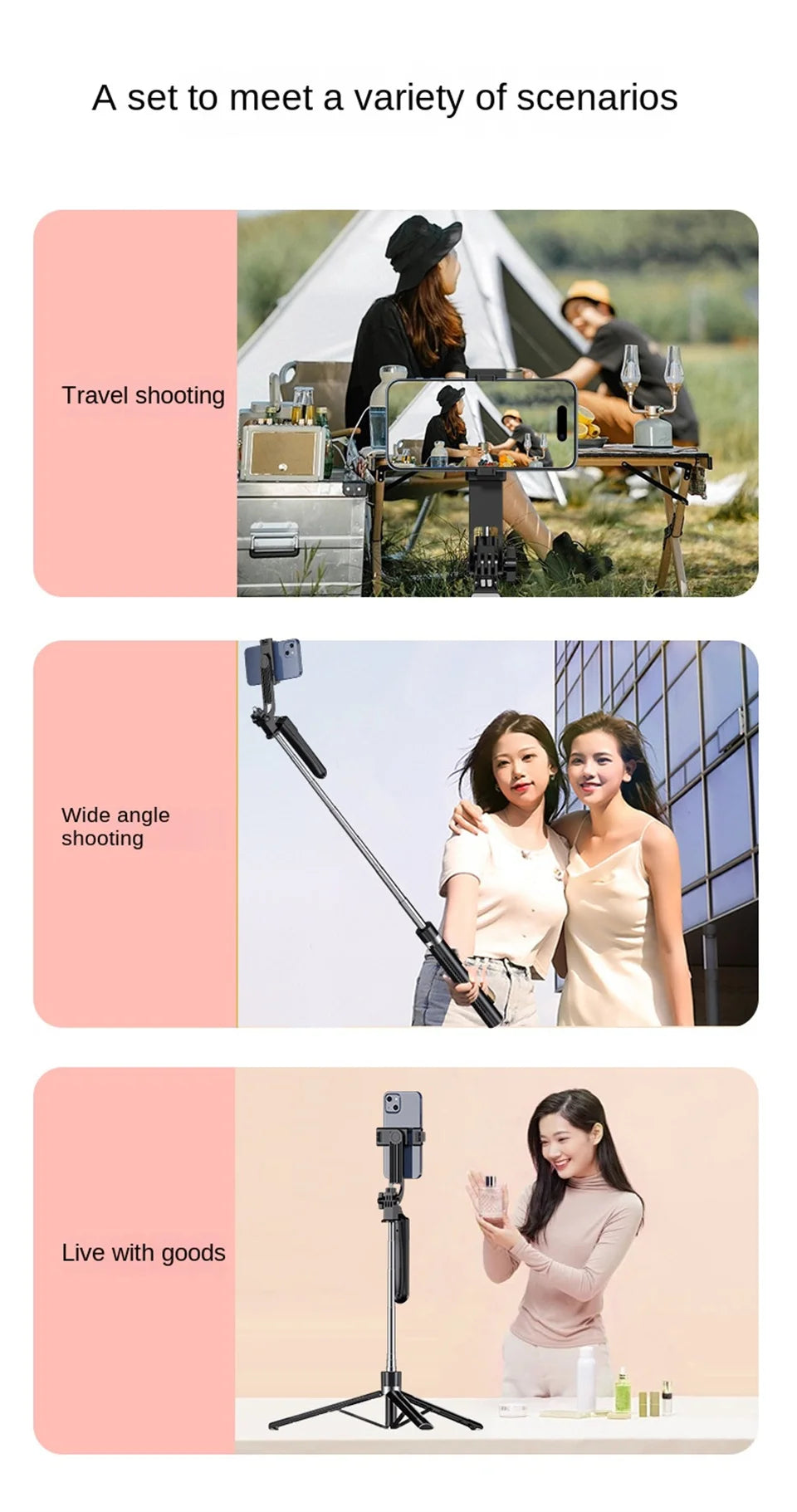 MEUYAG 170cm 360° rotation Selfie Stick with Wireless Bluetooth Extended Tripod with Remote Shutter for Android ios smartphone