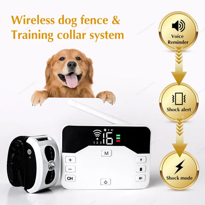 2 In 1 Electric Pet Wireless Fence Dog Training Collar Anti Runaway Up to 3 Dogs Outdoor Pet Containment Rechargeable System