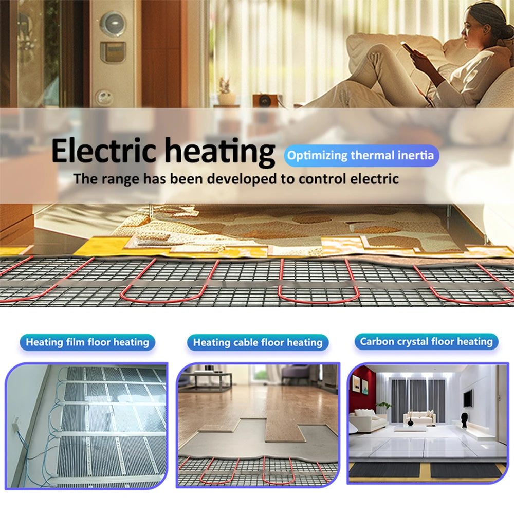 Smart Thermostat for House Electric Floor Heating WiFi AC thermostat with AI Smart Learning APP Control LED Digital Touch Screen