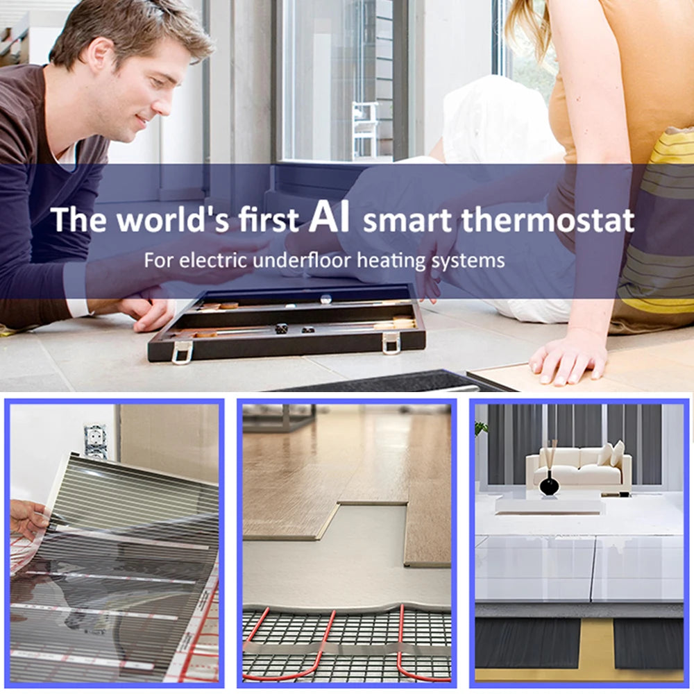 Smart Thermostat for House Electric Floor Heating WiFi AC thermostat with AI Smart Learning APP Control LED Digital Touch Screen